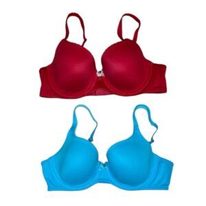 2 Victoria’s Secret Body by Victoria Lined Demi, Red, Blue, 36C